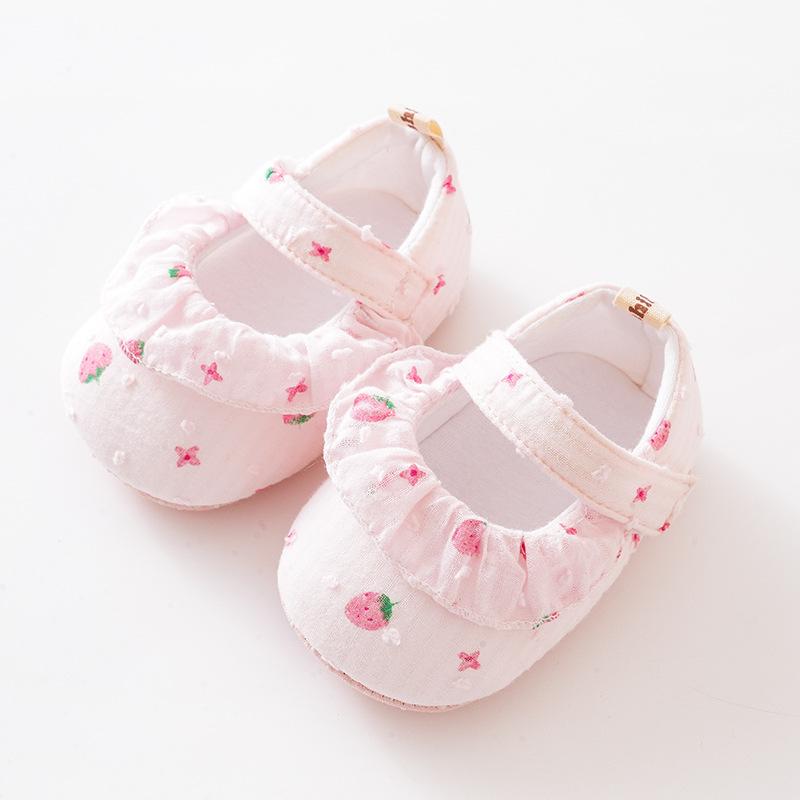Baby Shoe Newborn Baby Girl Shoe SpringSummer Princess Lace Strawberry Dress Shoe Soft Soled Walking Shoe Non Slip Cute Footwear