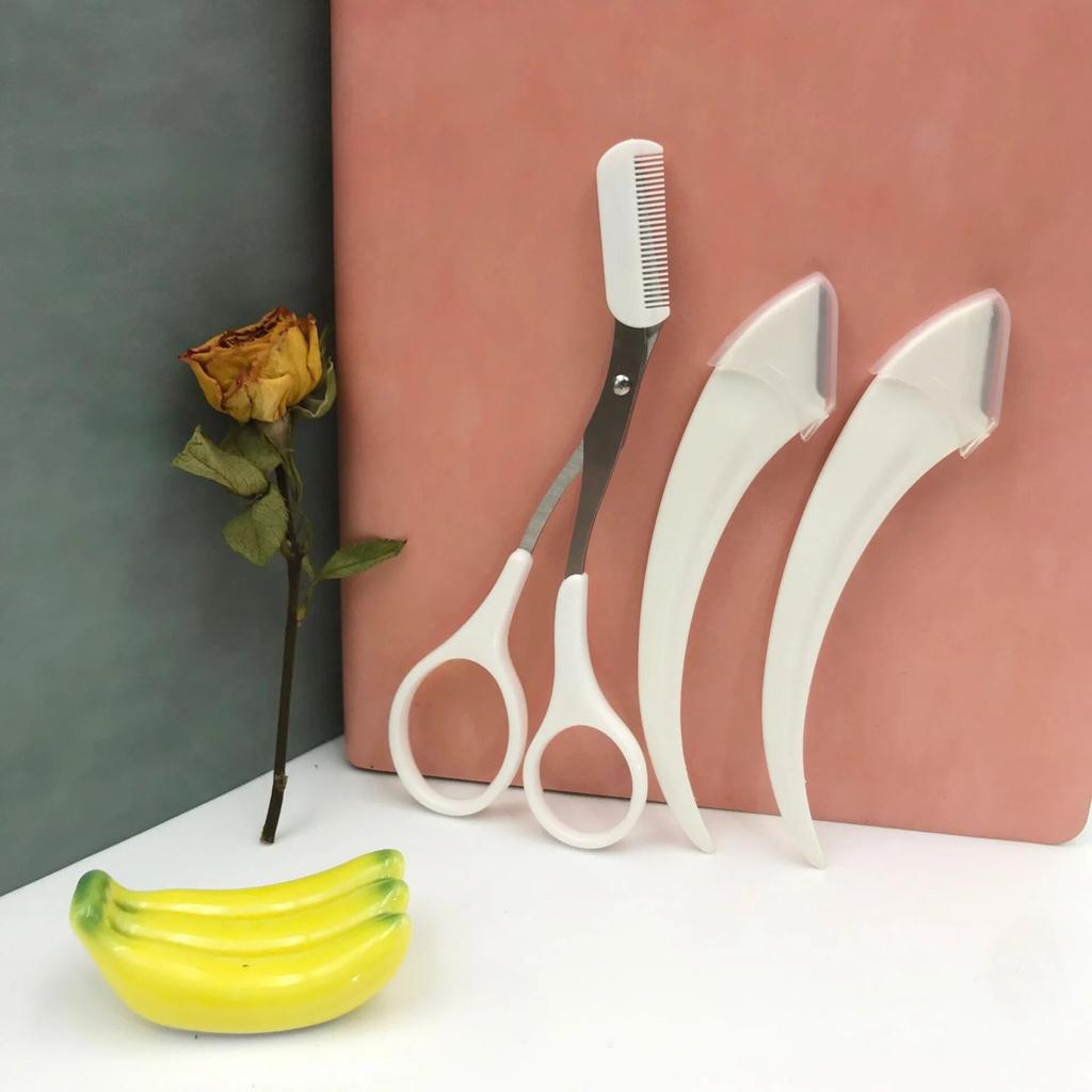 Eyebrow Trimmer Set with Comb Perfect for Men AndWomen Suitable for All Skin Types Curved Razor and Scissors for EasyHair Remova