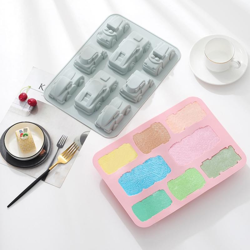 4/6/8 Kavitäten Auto Zug Silikonform Fahrzeuge Buntstiftherstellung Zubehör Pudding Gelee Kuchen Schokoladenform Küchen Backwerkzeuge&