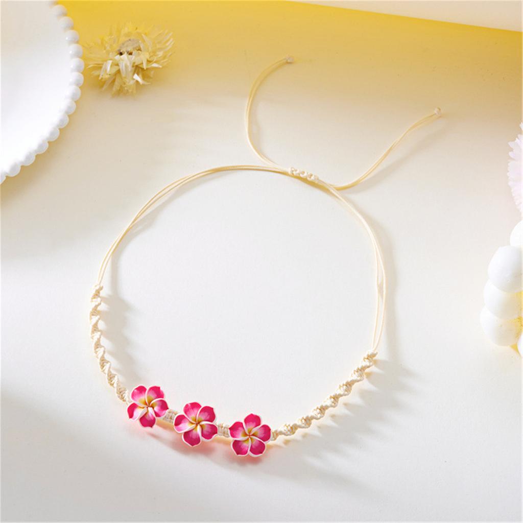 Handmade Braided Plumeria Necklace Soft Clay Flower Jewelry Tropical Styles Beach Party Fashion Jewelry Accessory