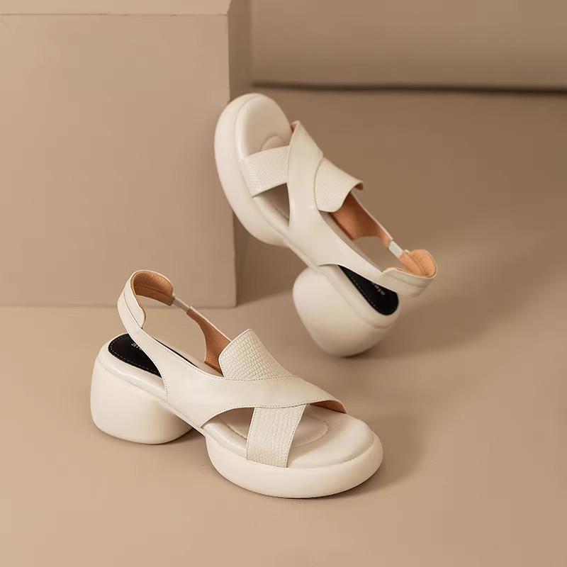 Fashion Comemore Roman Sandals Women Summer Thick Bottom Shoe Soft Leather Peep Toe Chunky Heeled Female Sandales Casual Shoes for Women