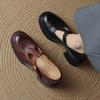 Damen Frühling Herbst Runde Spitze Hohe Absätze Dicke Absätze Echtes Leder Plateau Retro Vielseitig Mary Jane Schuhe für Damen