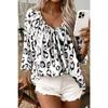 Top da Donna Temperamento Pendolare Cachi Stampa Leopardo Scollo a V Grande Plissettato Maniche a Sette Quarti Camicia
