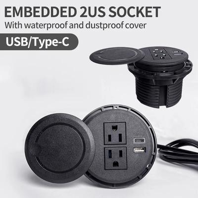 Office Desk Hidden Socket Multifunctional 2US Socket with USB Type-C Recessed Desktop Plug Round Socket