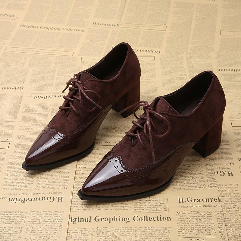 Fashion Wine Red Lace Up Women Pumps Heel Shoes Pointed Toe Office Concise Women Heels Flower Insole Shoes Large Size 42