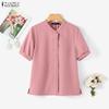 ZANZEA Damen Freizeit Rundhals Einfarbig Kurzarm Bluse