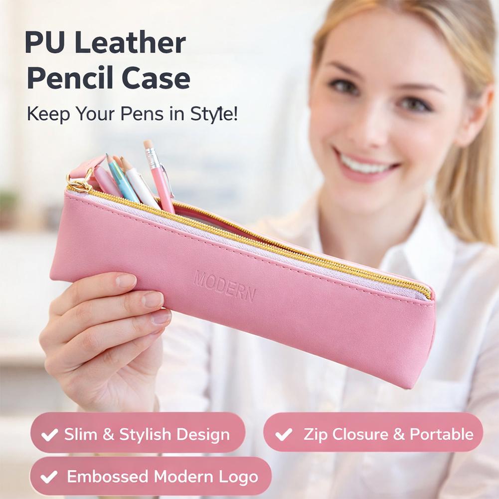 New Retro Simple PU Pencil Case Student Stationery Large Capacity Multi functional Storage Pen Bag Kids Back to School Supplies