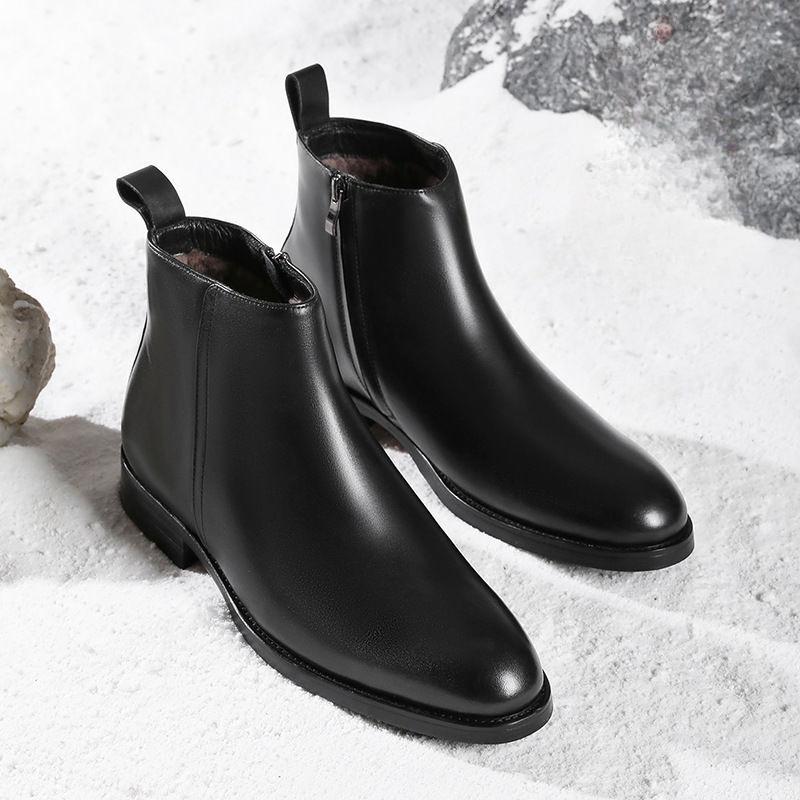 Herren Chelsea Boots mit hohem Schaft Echtes Leder Britisch Business Formelle Anzugschuhe Winter Herbst Rindsleder
