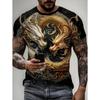 Summer Animal Dragon Pattern 3D Print T-Shirt Short Sleeve Outdoor Fashion Street Round Neck Top OverSize Casual Men's Clothing