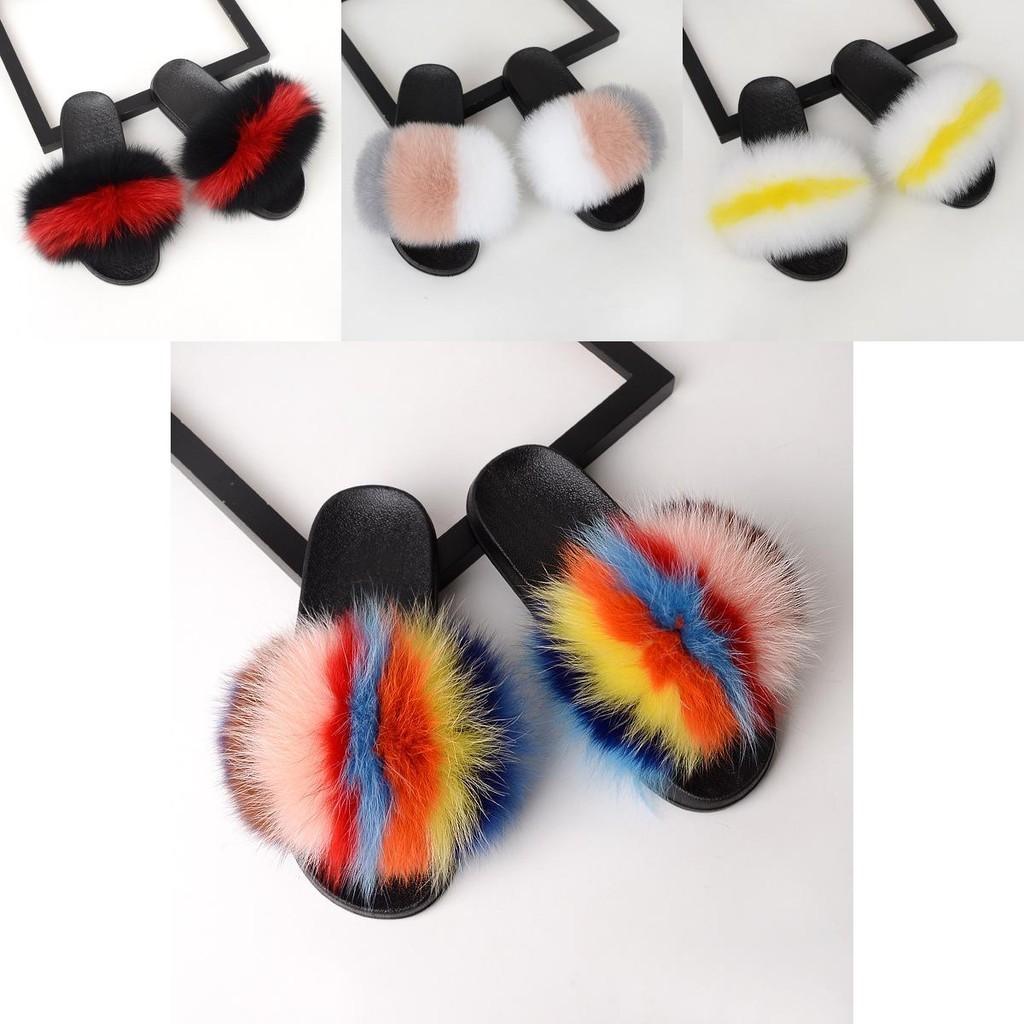 Interactive Women's Fluffy Fur Slippers Sandals Soft Lady Slides