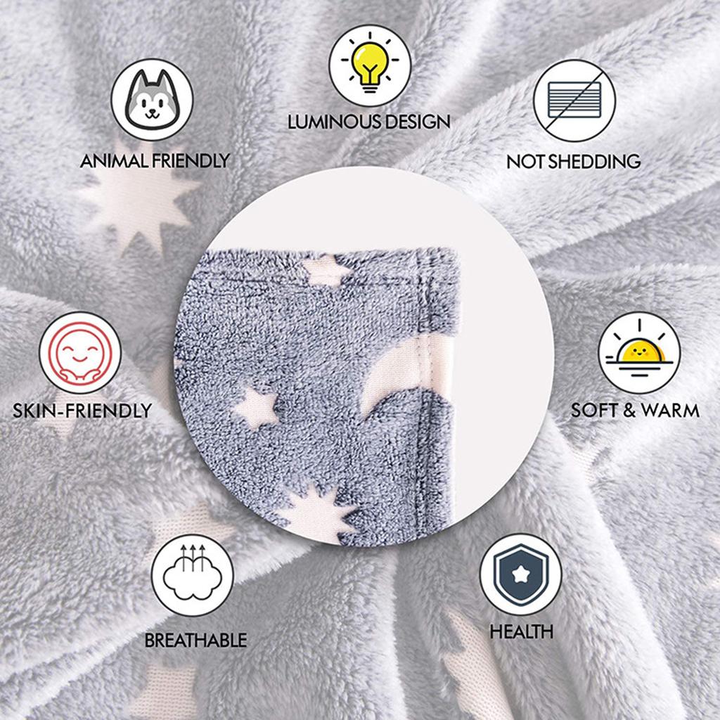 Luminous Flannel Blanket Creative Star and Moon Pattern Soft Fleece Blanket Suitable For All Seasons