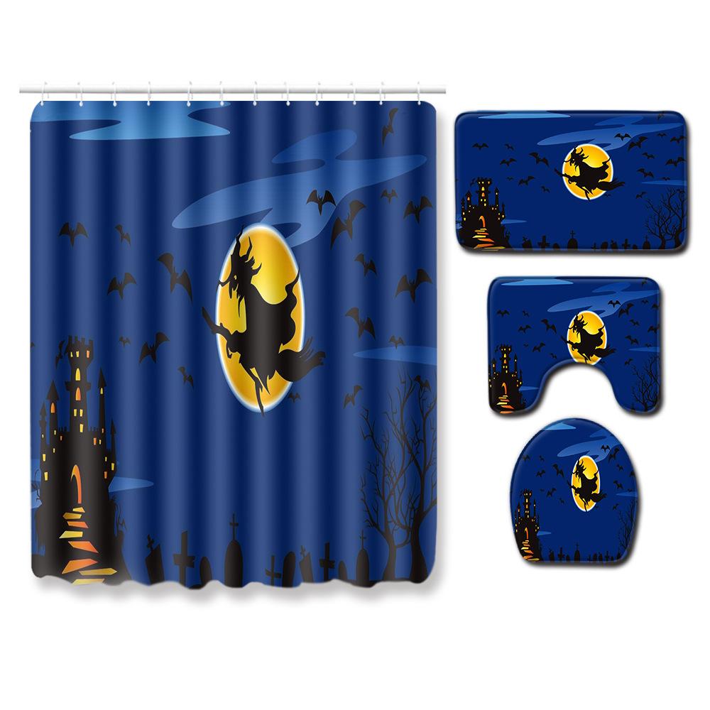 Halloween Shower Curtain Floor Mat Combination Four-Piece Household Door Mat Bedroom Non-Slip Carpet