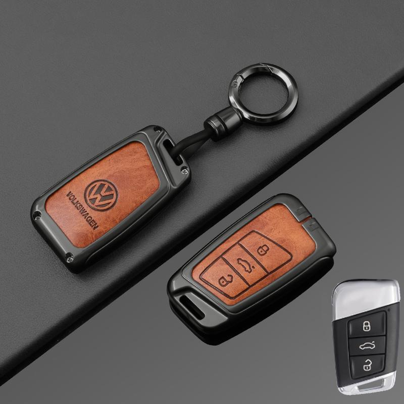 For VOLKSWAGEN VW VW Zinc Alloy Leather Car Key Case Cover For Volkswagen Tiguan MK2 Magotan Passat B8 CC Shell Fob key chain Ac