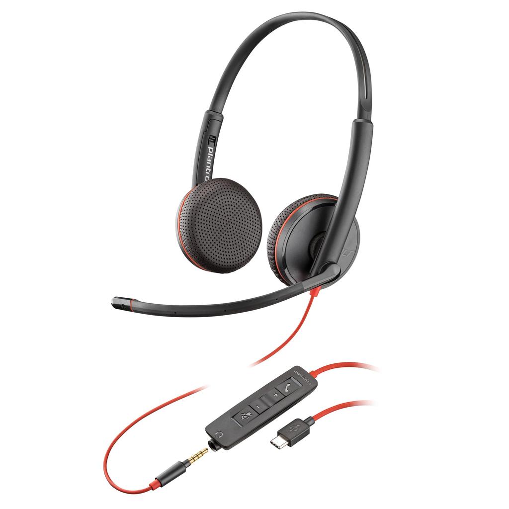 Poly Blackwire 3225 Wired Headset Noise with for Web Conferencing Plantronics Polycom 8G0X1AA (USB-C & 3.5mm Connection, Cancelling, Microphone,