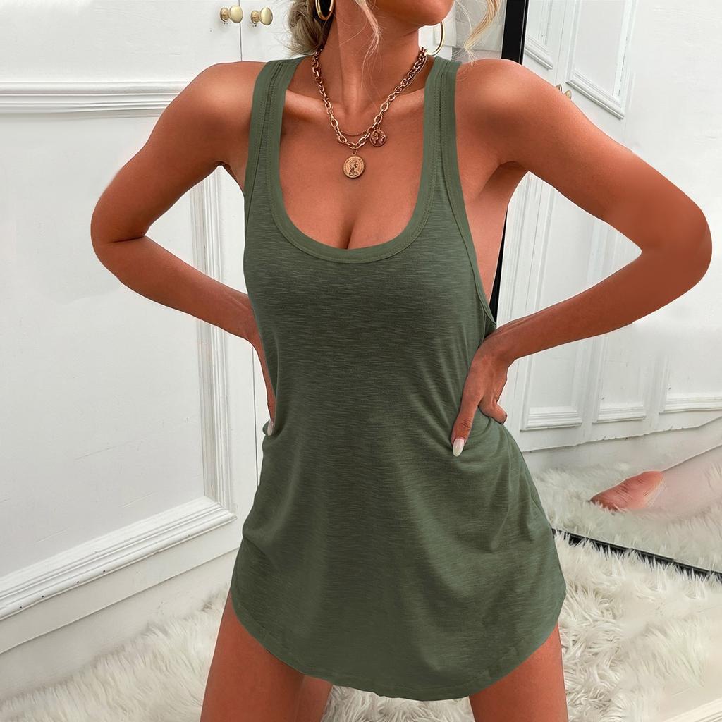 Ladies' Solid Color U-neck Sleeveless I-shaped Top Dress
