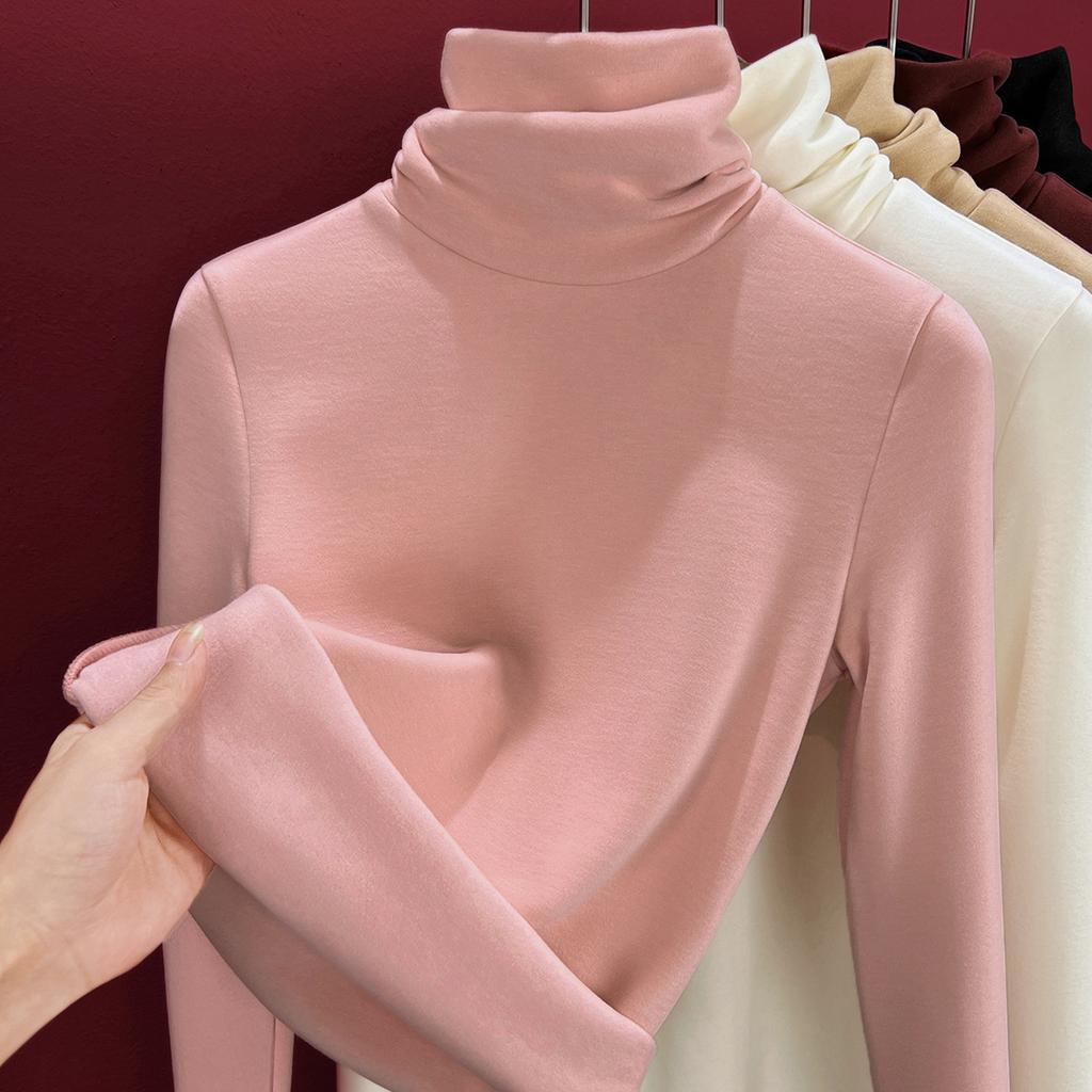 Wool Silk Thermal Underwear Women's Thickened Fleece Autumn Clothes Inner Top Warm Fleece Heating Bottoming Shirt Winter