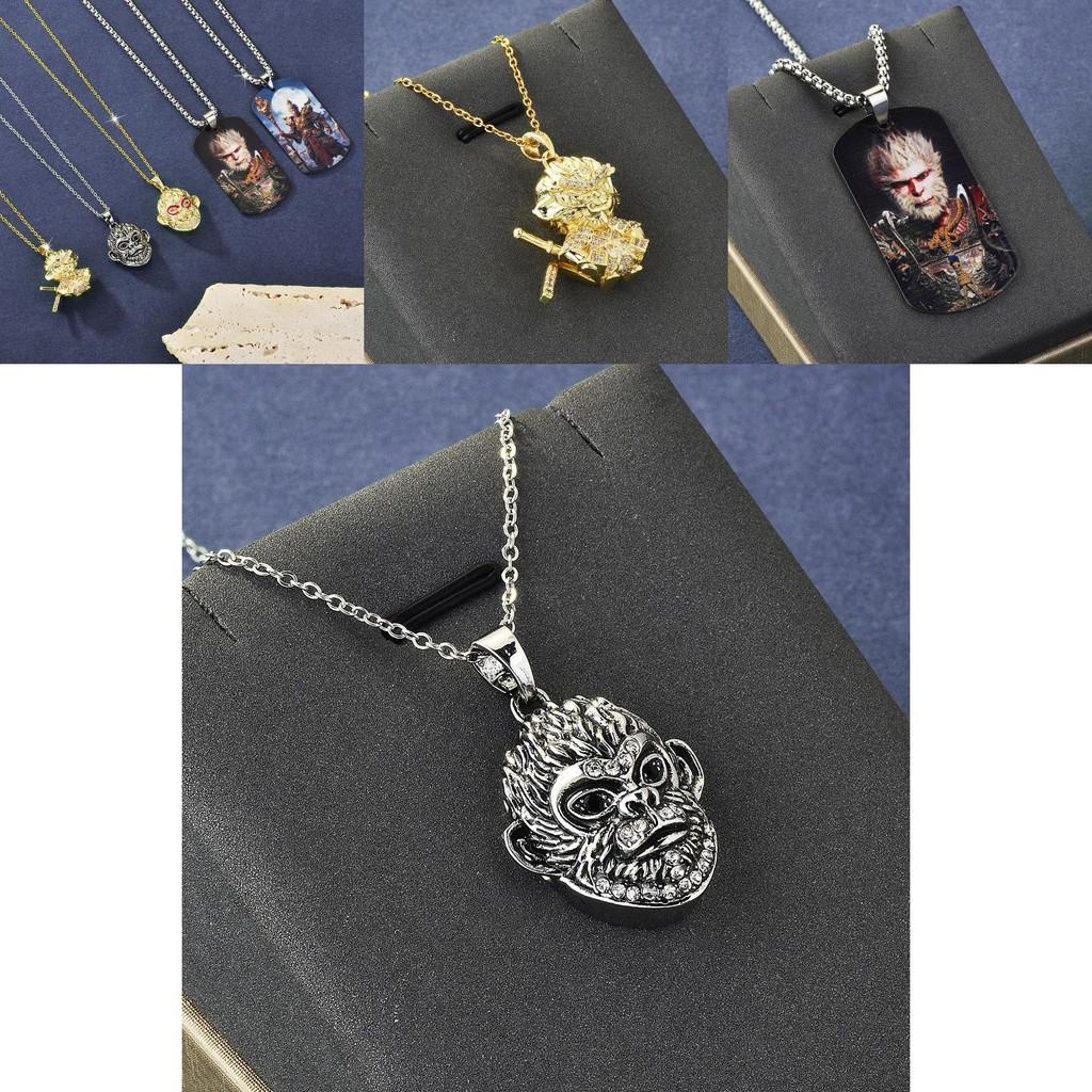 Unique Titanium Steel Animal Pendant Necklace Featuring Black Myth Wukong For Trendy Accessories