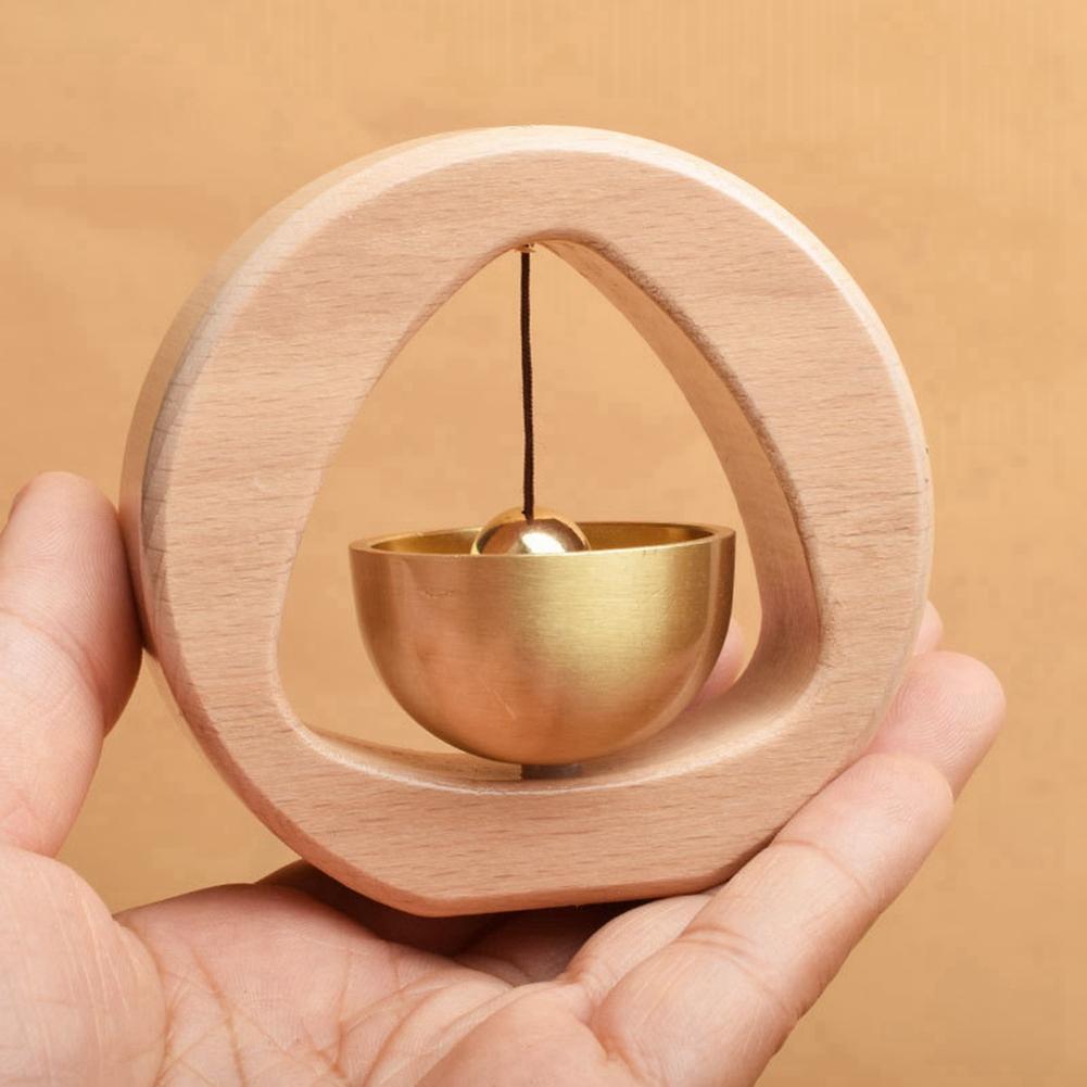 A96K-Brass Dopamine Doorbell Wooden Bell Entrance Wind Chime Japanese Housewarming Gift Entrance Pendant