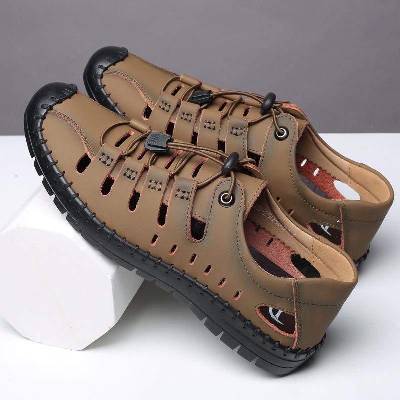 Men's Sandals New Summer Bag Head Hollow Shoes Green Outdoor Casual Shoes Fashion Soft-soled Sandals