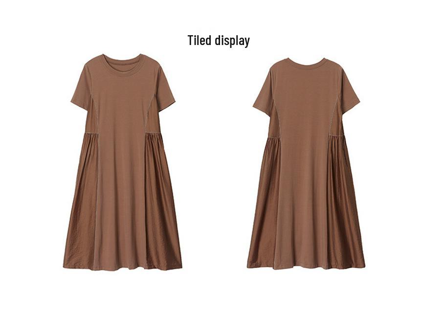 Women's Summer 2025 Pure Cotton Short Sleeve Dress - Loose Fit, Plus Size, Belly-Slimming, Casual for Middle-Aged Moms
