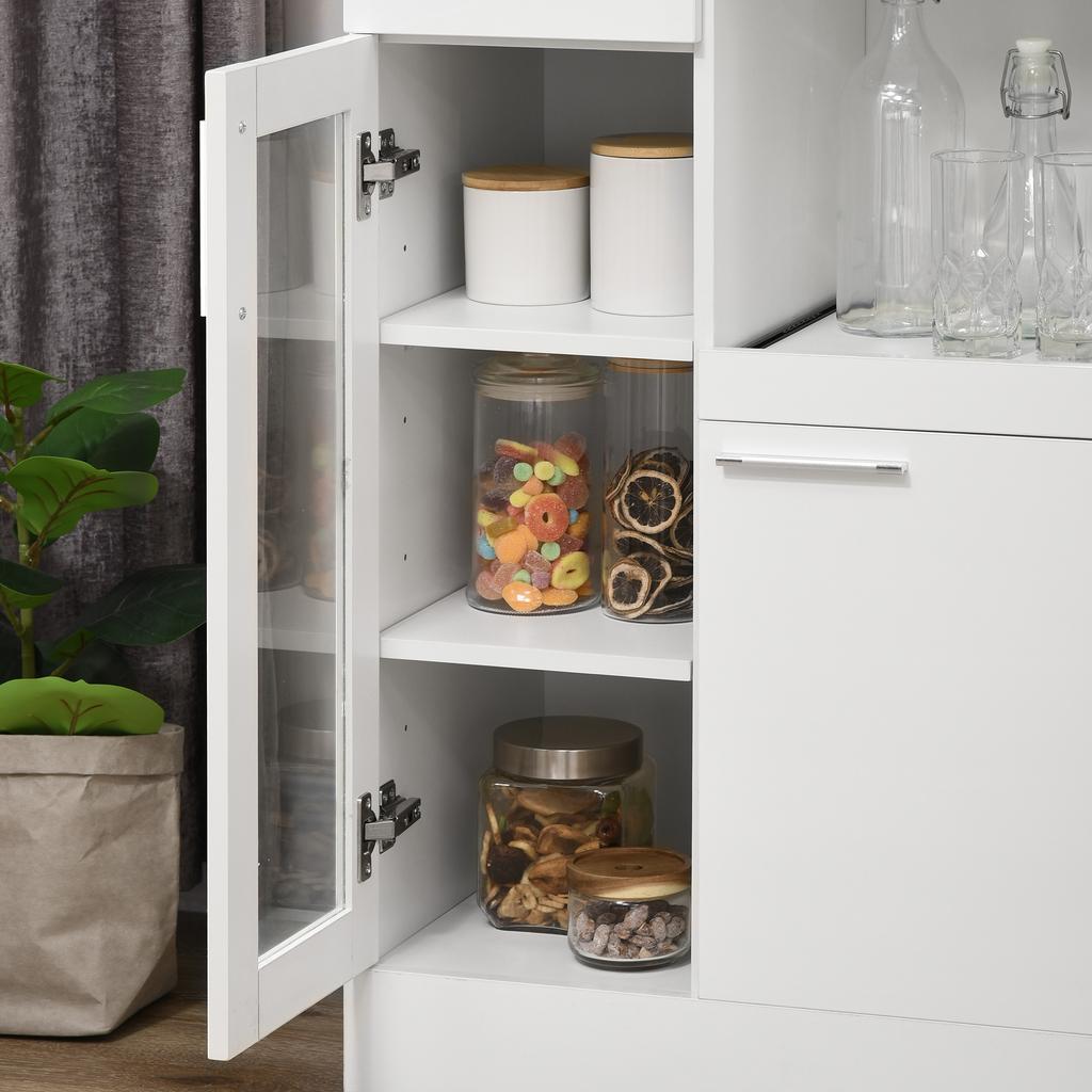 Modern Sideboard with Cupboards and Drawer In Wood and Glass, 60x40x95cm, White