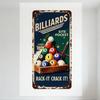 Vintage Billiards Metal Tin Sign Rustic Aged Wall Decor with Pool Balls Cues Tournay Seasonal All Nights for Bar Man Cave Home C
