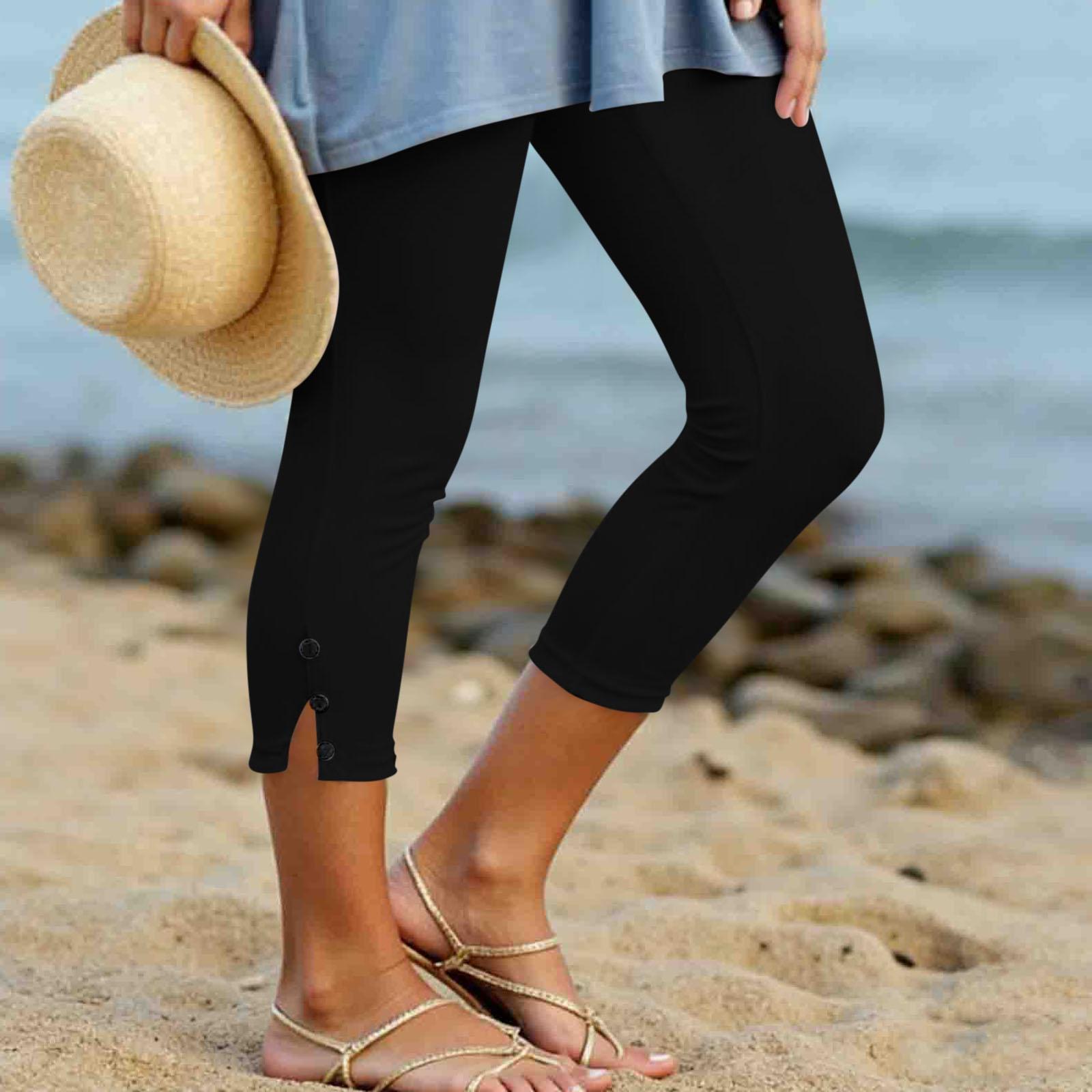 

Women s Color Loose Fit Versatile Button Stretch Casual Yoga Pants L чёрный