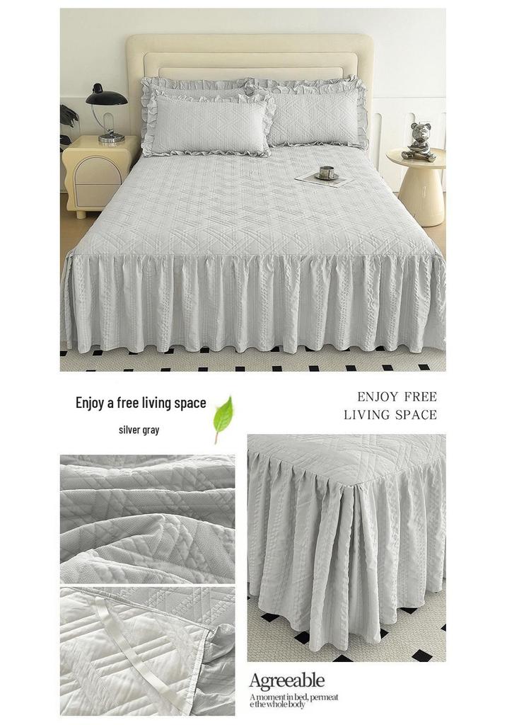 2025 Princess Lace Quilted Bedspread Set: Single Bed, Skirt, & Headboard Cover - Washed Cotton