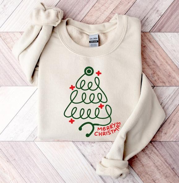 Merry Christmas Stethoscope Sweatshirt, Christmas Crewneck, CNA Gift, Nurse Tee