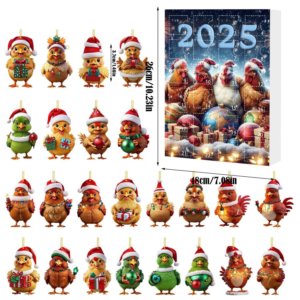 Advent Countdown Calendar Chicken Ornaments 24 Day Of Vacation Advent Calendar Pendant Christmas Tree Cartoon Chicken Decoration