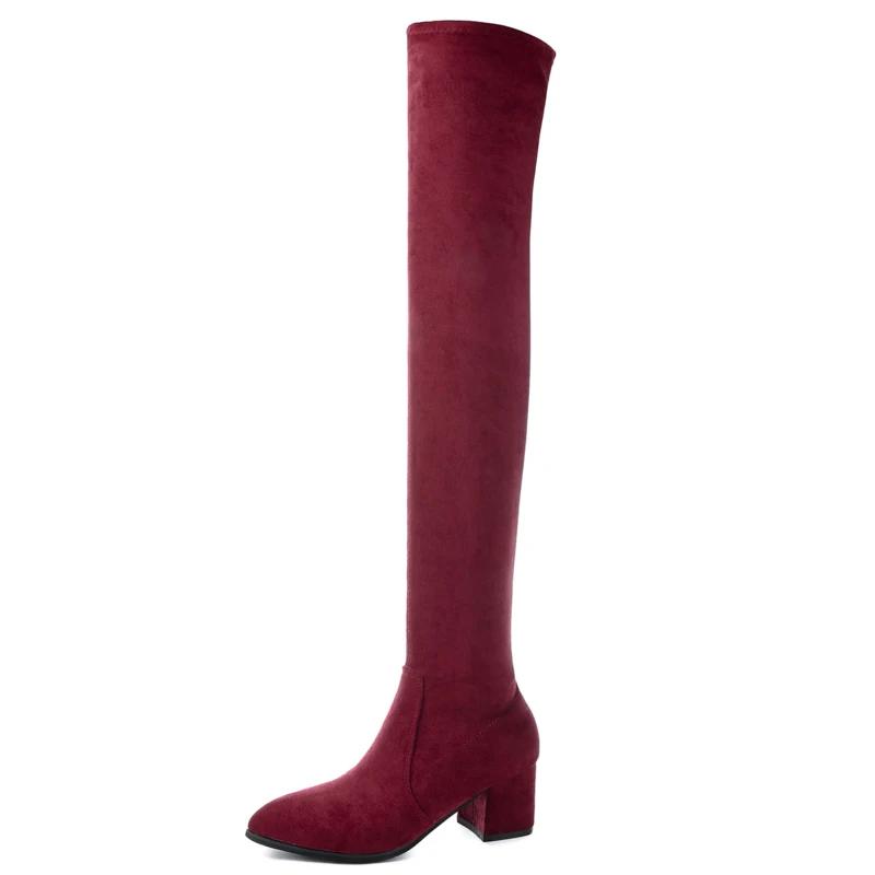 Botas de Moda Hasta el Muslo para Mujer 2025 Bota de Moda de Invierno Nuevas Botas por Encima de la Rodilla Zapatos de Mujer Tacones Altos Sexys Botas Rojas Cálidas de Piel Botas Negras