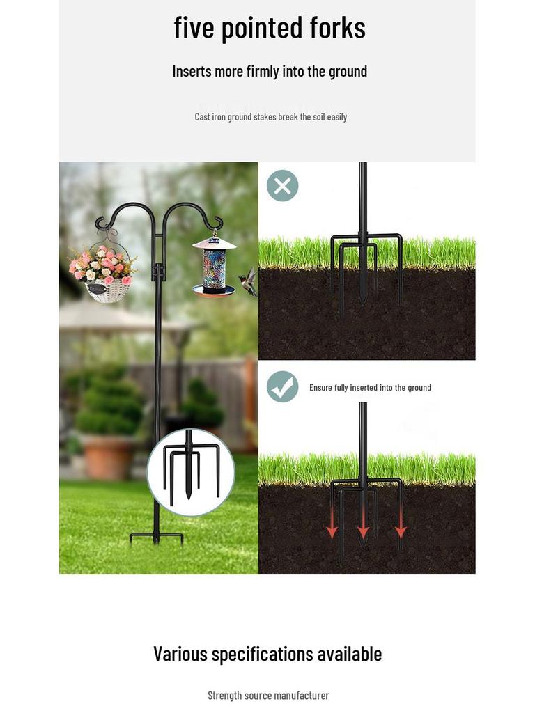 Wrought Iron Double Shepherd Hook for Outdoor Bird Feeders and Garden Decor
