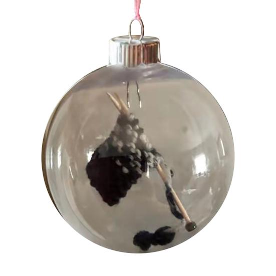 Holiday Sewing Snow Ball Ornament Plastic Clear Balls Xmas Hanging Ornament Seamstress Gift for Knitters Yarn Lovers