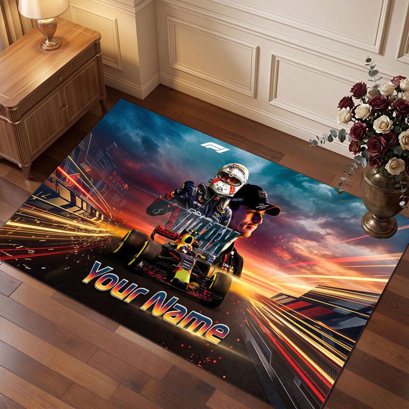 Max Verstappen Personalized Crystal Velvet Carpet, Customized Name Text Soft Anti‑Slip Rug for Living Room Bedroom