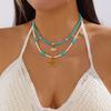 Bohemian Double Beaded Chain Necklace For Women Vintage Starfish Shell Turtle Seed Bead Clavicle Choker Beach Party Jewelry Gift