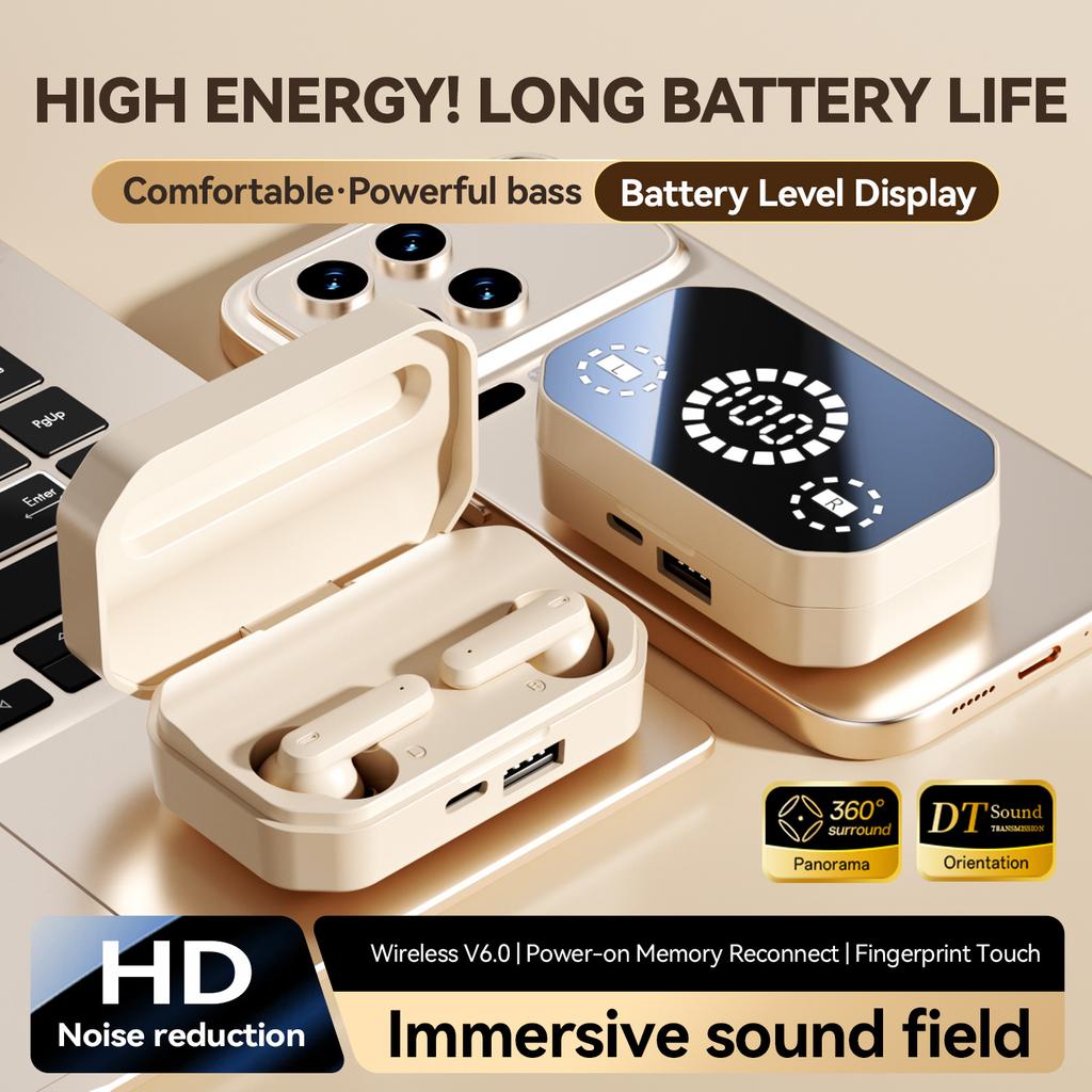 M154 TWS Bluetooth 6.0 Earbuds with LED Display 720° Spatial Sound Heavy Bass, AI Noise Canceling Audífonos Headphones for Sport