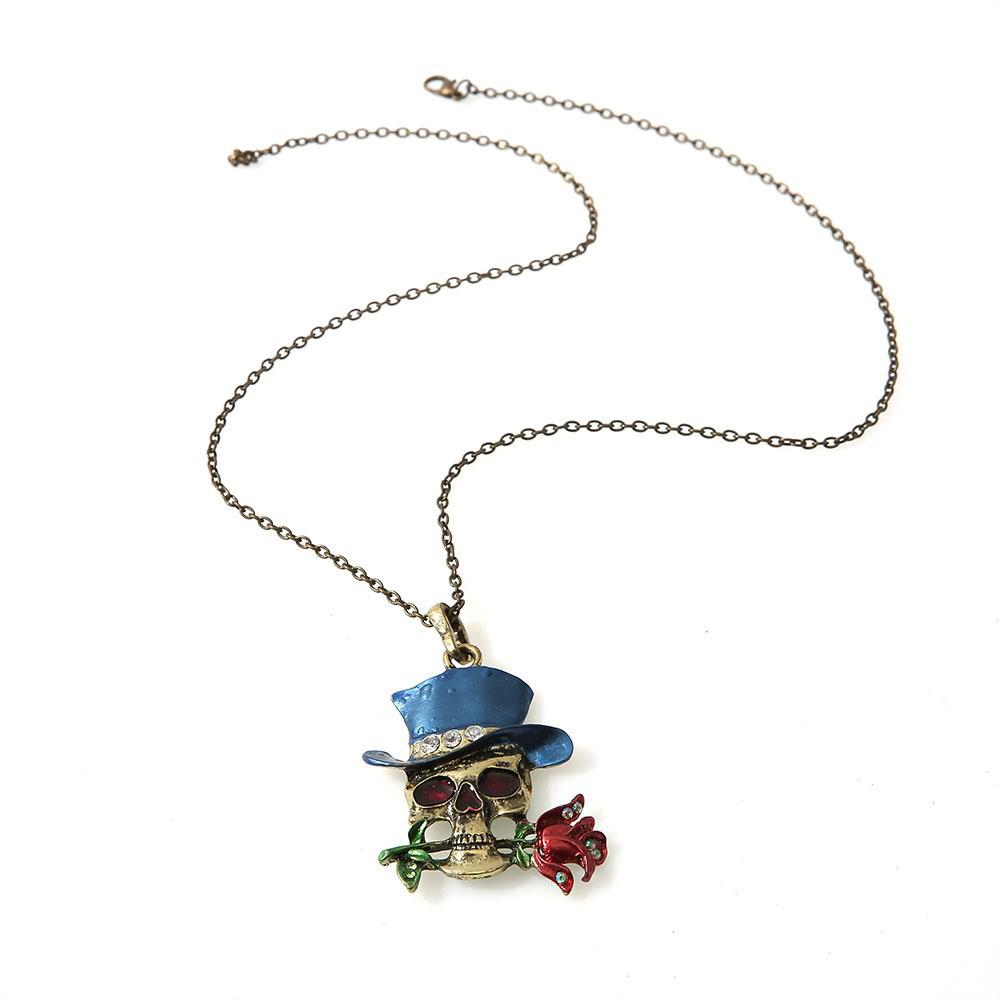 European & American Trend: Colorful Skull Necklace - Men's Versatile Simple Alloy Ghost Pendant