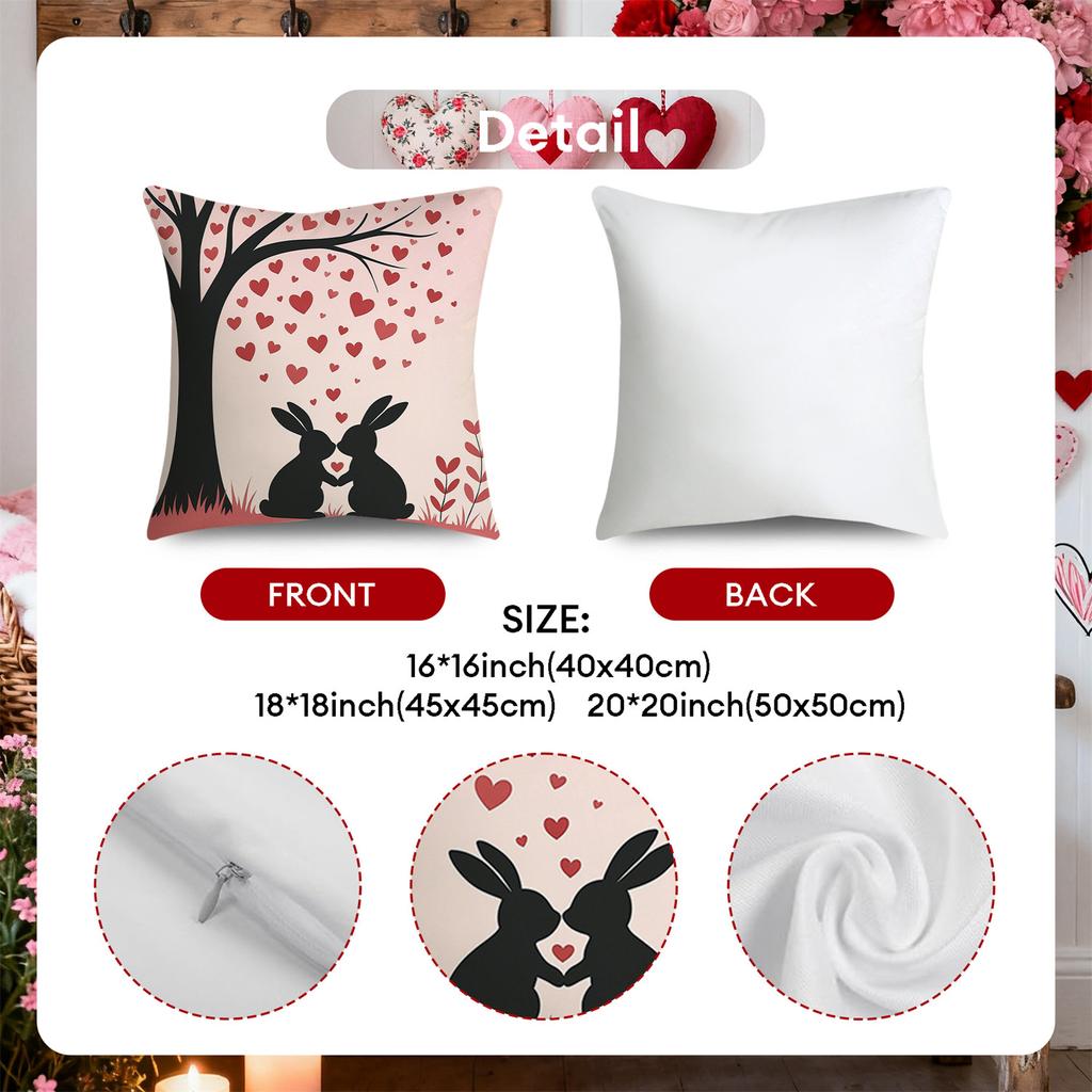4pcs Valentine'S Day Throw Pillow Covers | Love Under Tree Animals Designs, Zip Closure, Polyester, Hand Wash Only, Suitable for Bedroom