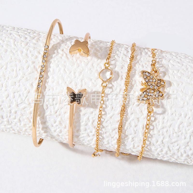 Ornaments Bracelet Ornaments Simple Butterfly Opening Diamond Set Crystal 5-piece Set Ornaments Bracelet Women