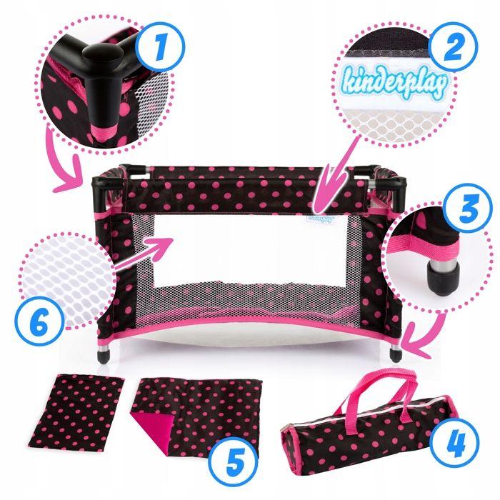 Lit parapluie pour poupées avec sac, parure réversible et panneaux en maille - Kinderplay (KP0400G)