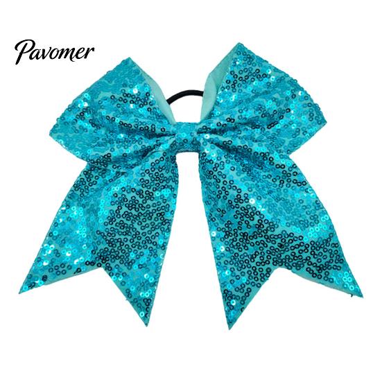 Shiny Hair Bows for Girls Sequins Bows, Elastic Tie, Large Cheerleading Stage Costume Accessories Band Ponytail Holder, Glitter Scrunchies Women Teens