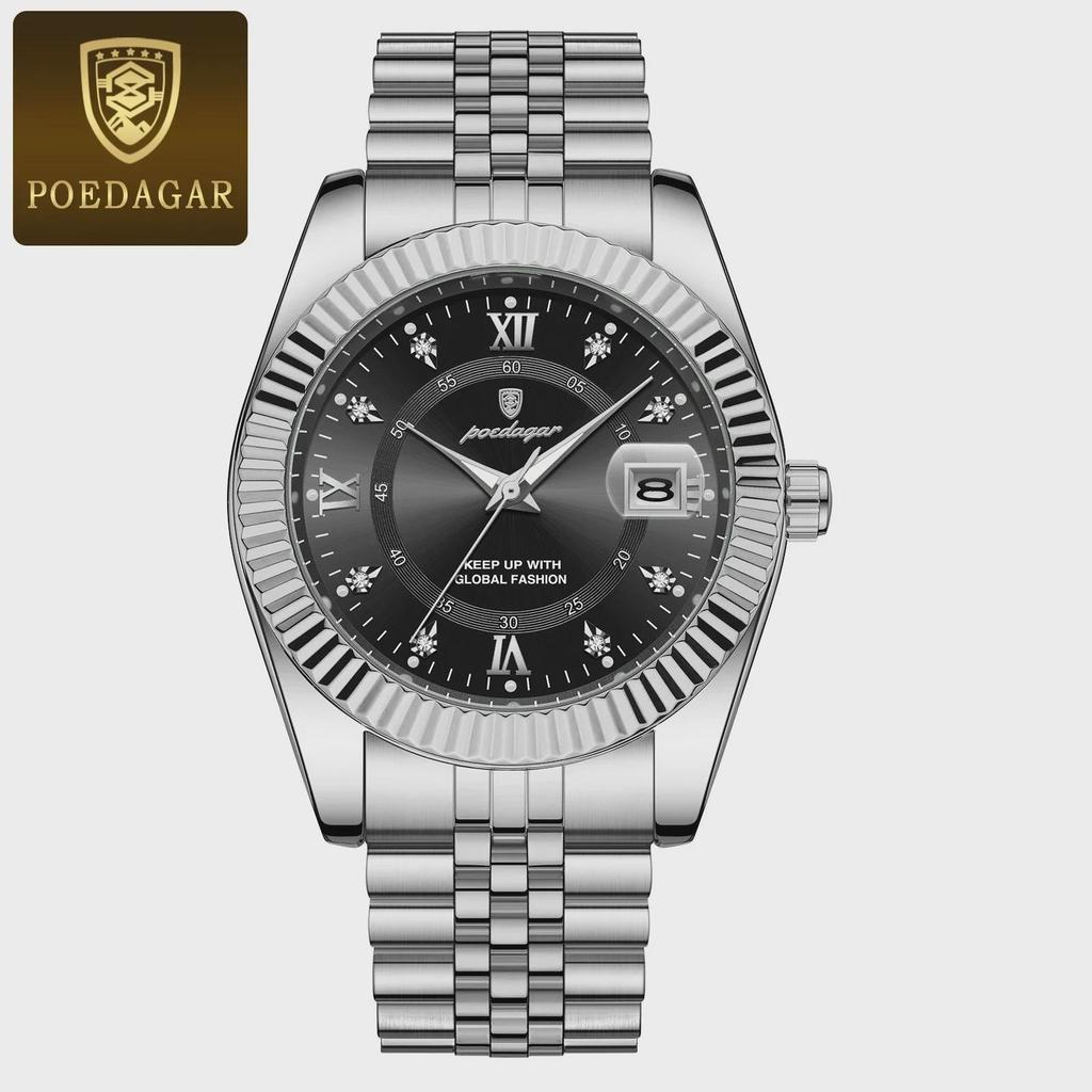 POEDAGAR Luxury Sport Wrist Watch For Man Waterproof Luminous Date Men Quartz Watch Stainless Steel Male Clock
