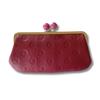 ASIAN ZACCA Cbr0002 Genuine Leather Double Kiss-Lock Long Wallet Dot Terracotta Square Frame Wooden Bead Clasp Made In Japan