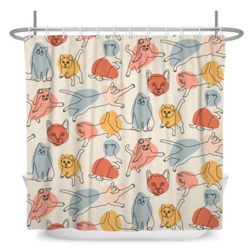 Funny Animal Shower Curtains Bath Courtain Decor Cute Cartoon Cat Dog Sea Turtle Fish 3d Kid Creative Bathroom Accessories Set