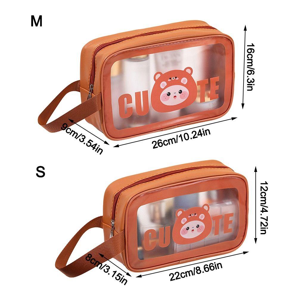 Portable PU Makeup Bag Transparent Large Capacity Travel Toiletry Pouch Cartoon Wet-Dry Separation Wash Bag for Women Girls