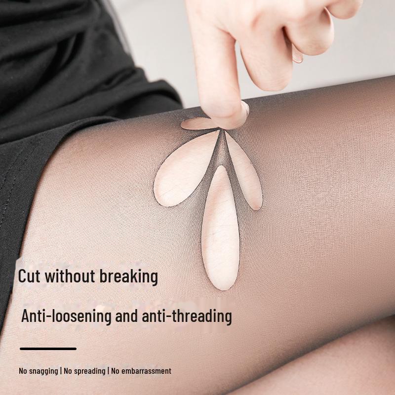 Women's Summer Tall Black Anti-Snag Stockings with Sexy Bare-Leg Look, No-Crotch Slip, Plus Size Pantyhose.