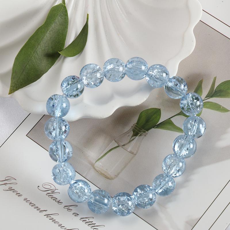 10mm Y2K Style Cracked Bead Bracelet, Multi Color Glass Round Bead Women's Fashion Jewelry Suitable For Daily Wear