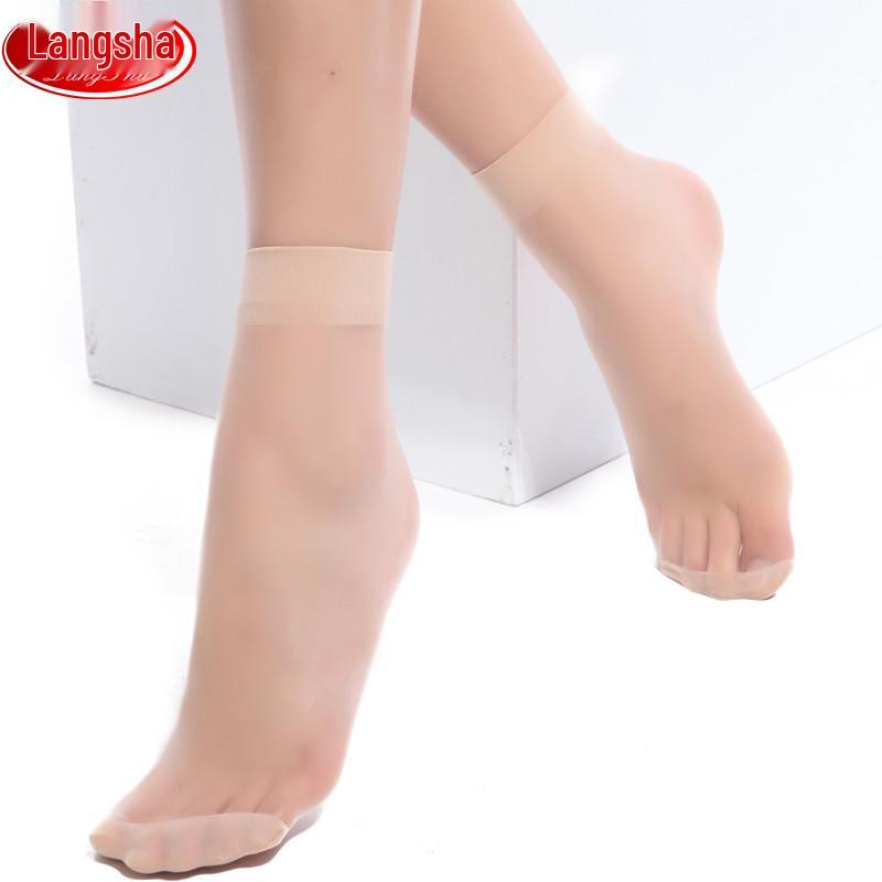 Langsha Women's Ultra-thin Transparent Silk Socks - Durable, Snag-resistant, Flesh Color, 5 Pairs
