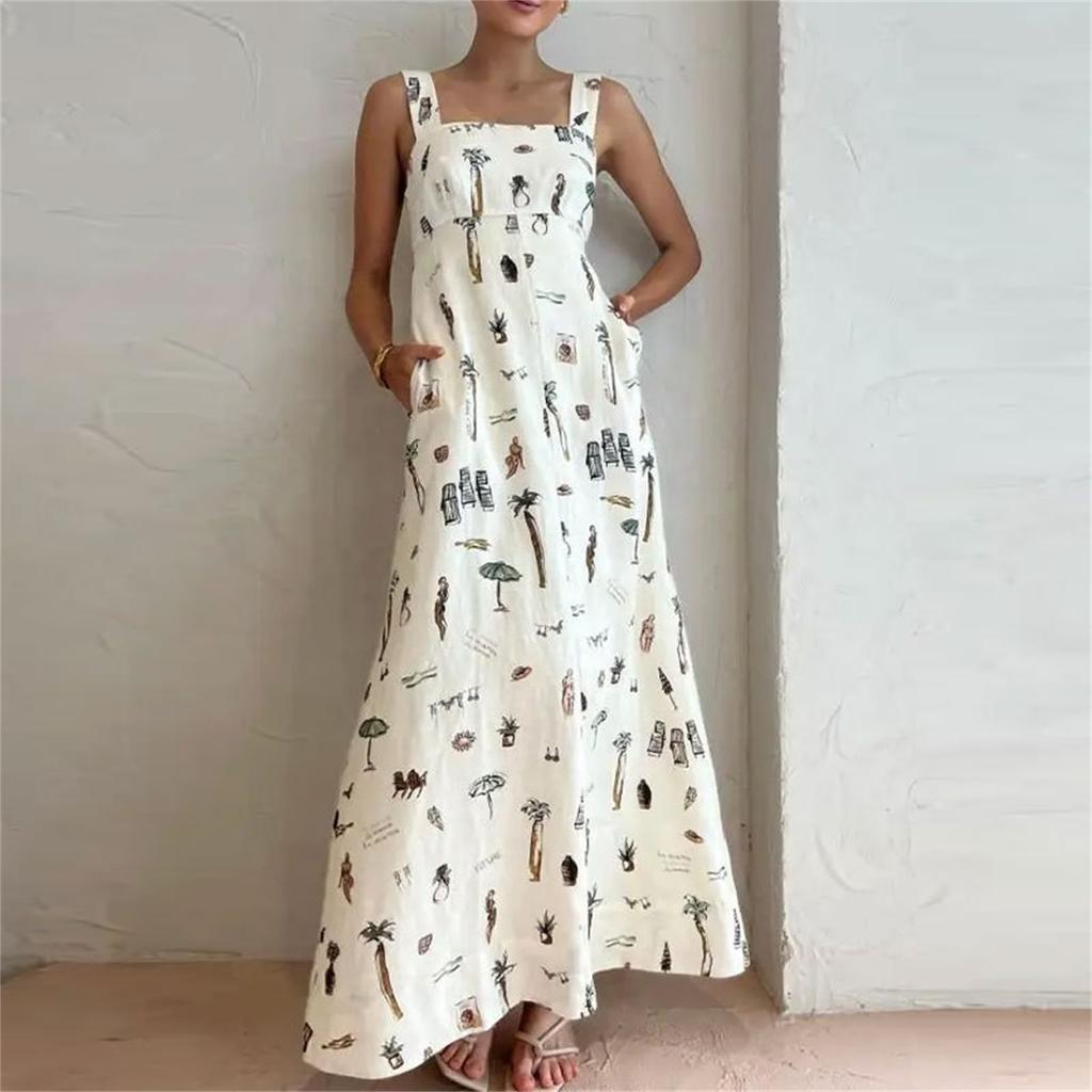 Women's Casual Printed Dresses Round Neck Basic Classic Outdoor Daily Sleeveless Loose Dresses