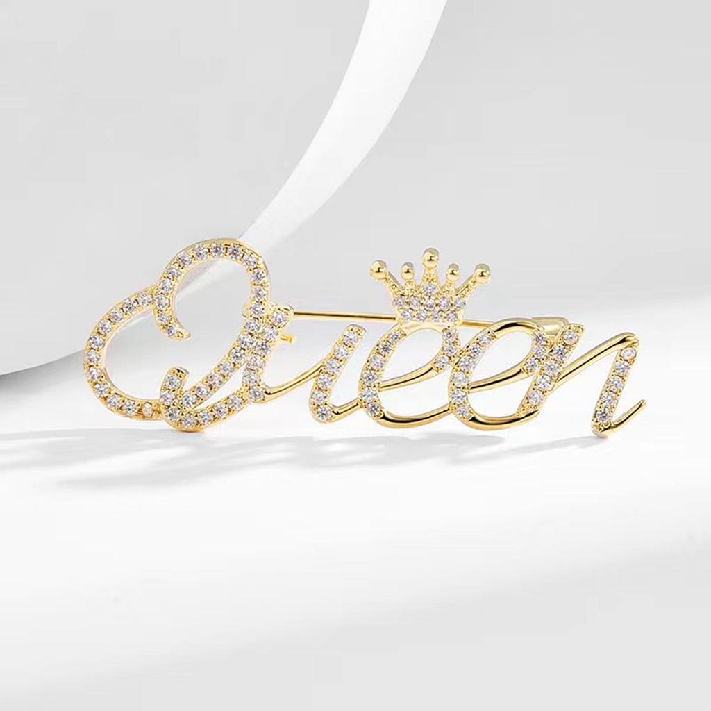 Light Luxury English Queen Crown Brooch Rhinestone Corsage Pin for Clothing Decoration